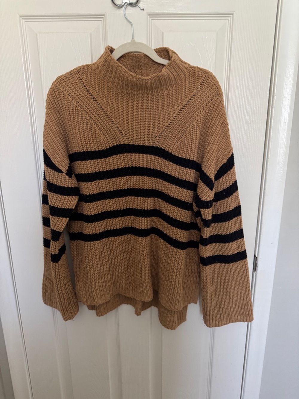 Old Navy Tan and Black Striped Turtleneck Sweater